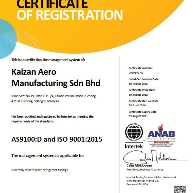 Accreditation – Kaizan Aero Manufacturing Sdn. Bhd.